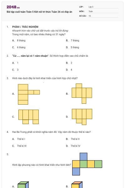 Bài tập cuối tuần Toán 5 Kết nối tri thức Tuần 26 có đáp án
