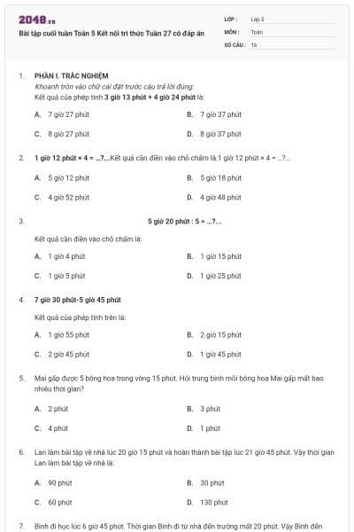 Bài tập cuối tuần Toán 5 Kết nối tri thức Tuần 27 có đáp án