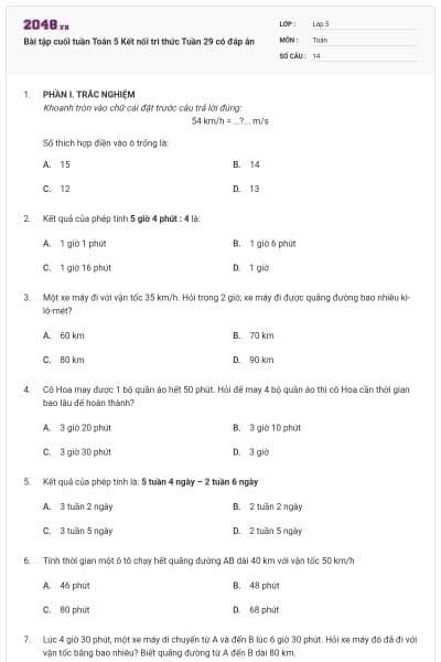 Bài tập cuối tuần Toán 5 Kết nối tri thức Tuần 29 có đáp án