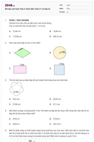 Bài tập cuối tuần Toán 5 Cánh diều Tuần 21 có đáp án
