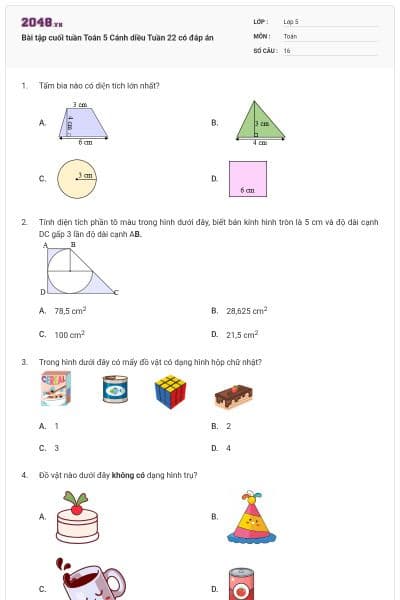 Bài tập cuối tuần Toán 5 Cánh diều Tuần 22 có đáp án