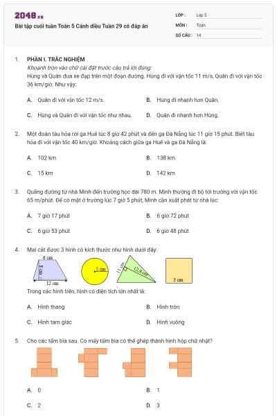 Bài tập cuối tuần Toán 5 Cánh diều Tuần 29 có đáp án