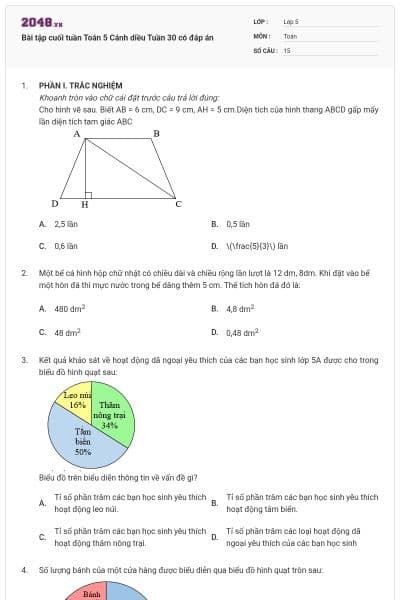 Bài tập cuối tuần Toán 5 Cánh diều Tuần 30 có đáp án