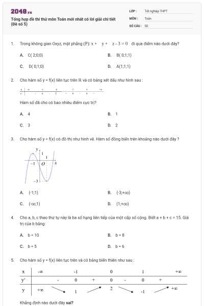 Tổng hợp đề thi thử môn Toán mới nhất có lời giải chi tiết (Đề số 5)