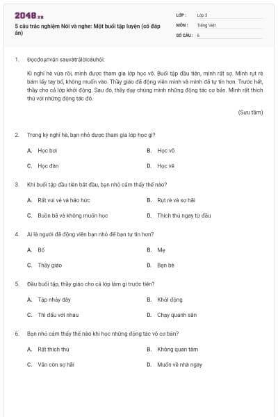 5 câu trắc nghiệm Nói và nghe: Một buổi tập luyện (có đáp án)