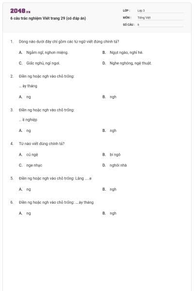 6 câu trắc nghiệm Viết trang 29 (có đáp án)