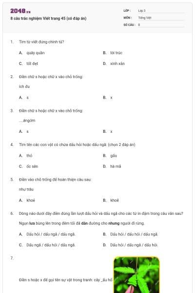 8 câu trắc nghiệm Viết trang 45 (có đáp án)