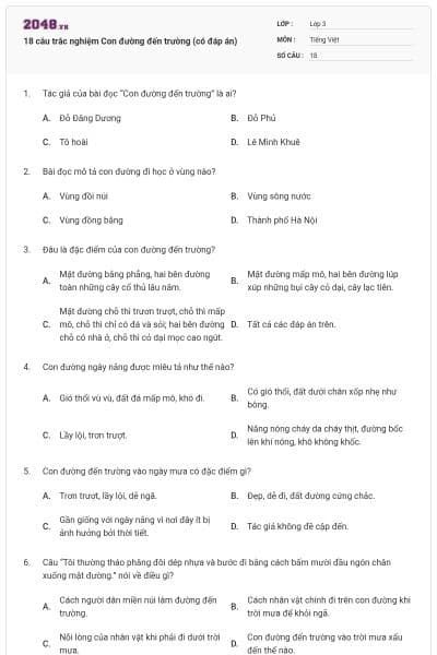 18 câu trắc nghiệm Con đường đến trường (có đáp án)