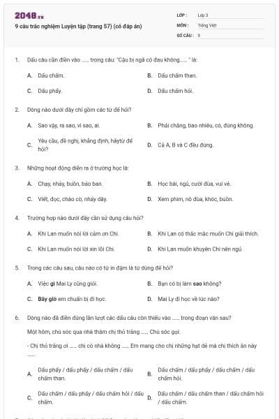 9 câu trắc nghiệm Luyện tập (trang 57) (có đáp án)