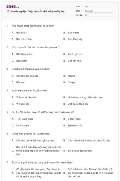 15 câu trắc nghiệm Cuộc họp của chữ viết (có đáp án)