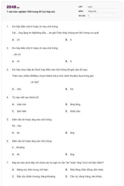 7 câu trắc nghiệm Viết trang 69 (có đáp án)