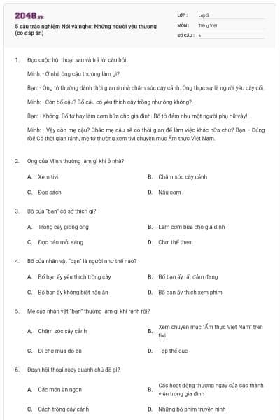 5 câu trắc nghiệm Nói và nghe: Những người yêu thương (có đáp án)