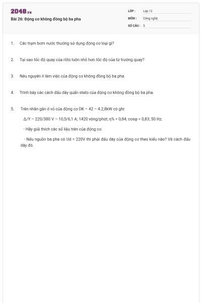 Bài 26: Động cơ không đồng bộ ba pha