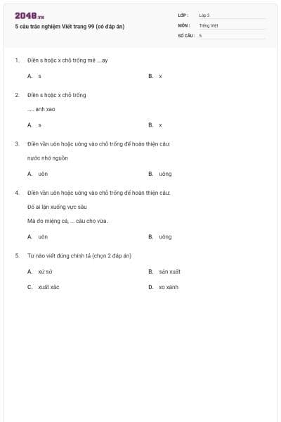 5 câu trắc nghiệm Viết trang 99 (có đáp án)