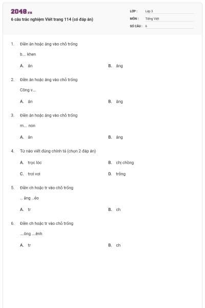6 câu trắc nghiệm Viết trang 114 (có đáp án)