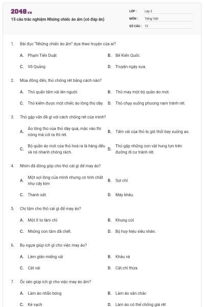 15 câu trắc nghiệm Những chiếc áo ấm (có đáp án)