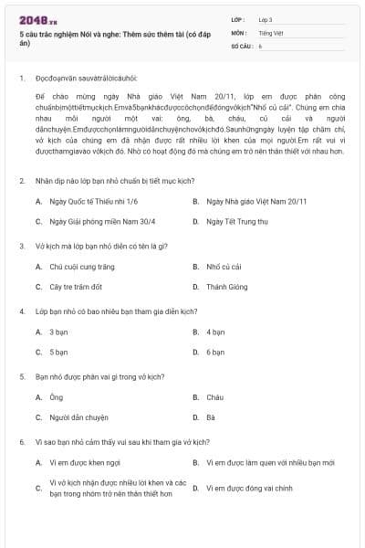 5 câu trắc nghiệm Nói và nghe: Thêm sức thêm tài (có đáp án)