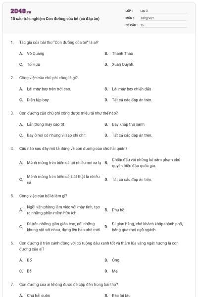 15 câu trắc nghiệm Con đường của bé (có đáp án)
