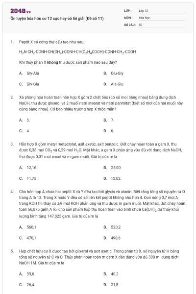 Ôn luyện hóa hữu cơ 12 cực hay có lời giải (Đề số 11)
