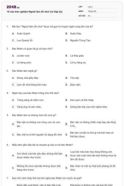 18 câu trắc nghiệm Người làm đồ chơi (có đáp án)