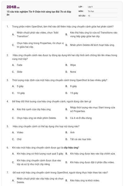 15 câu trắc nghiệm Tin 9 Chân trời sáng tạo Bài 7b có đáp án