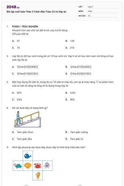 Bài tập cuối tuần Toán 5 Cánh diều Tuần 33 có đáp án