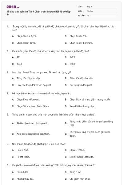 15 câu trắc nghiệm Tin 9 Chân trời sáng tạo Bài 9b có đáp án