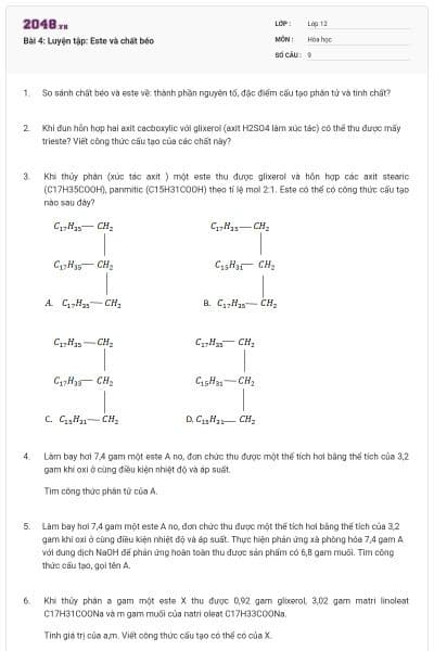 Bài 4: Luyện tập: Este và chất béo