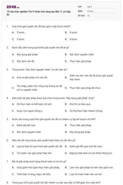 15 câu trắc nghiệm Tin 9 Chân trời sáng tạo Bài 11 có đáp án