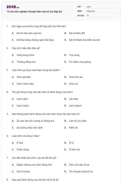 15 câu trắc nghiệm Chuyện bên cửa sổ (có đáp án)