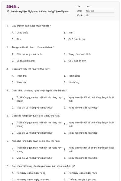 15 câu trắc nghiệm Ngày như thế nào là đẹp? (có đáp án)