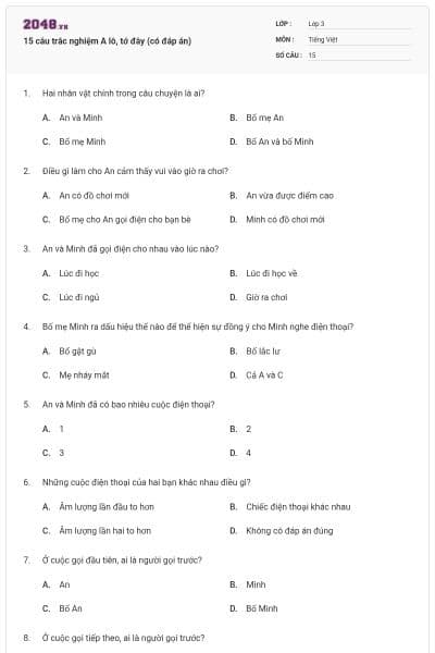 15 câu trắc nghiệm A lô, tớ đây (có đáp án)