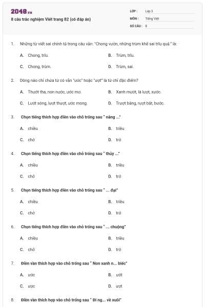 8 câu trắc nghiệm Viết trang 82 (có đáp án)