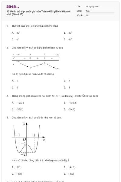 30 Đề thi thử thpt quốc gia môn Toán có lời giải chi tiết mới nhất (Đề số 10)