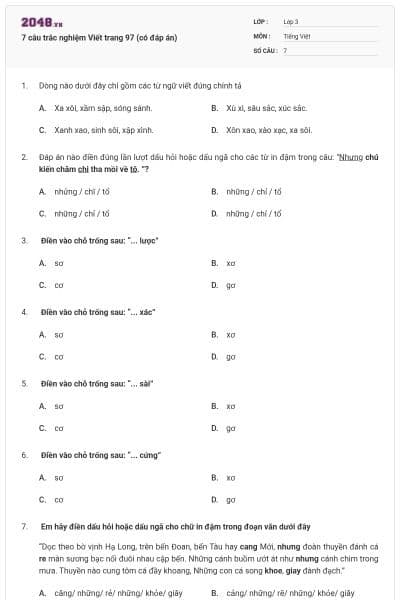 7 câu trắc nghiệm Viết trang 97 (có đáp án)
