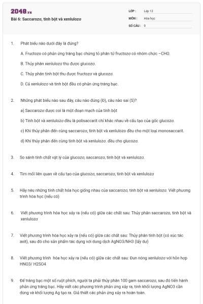 Bài 6: Saccarozơ, tinh bột và xenlulozơ