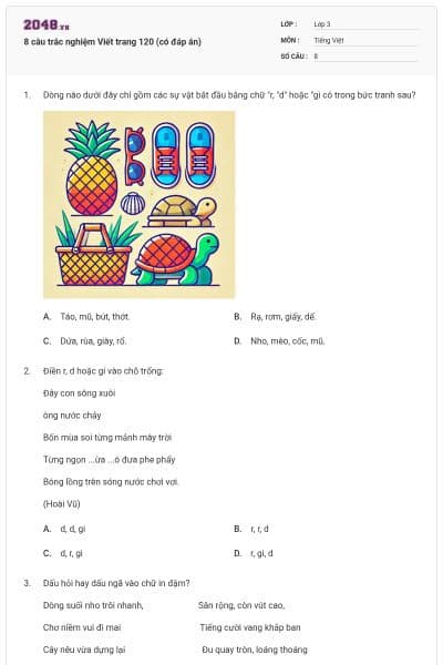 8 câu trắc nghiệm Viết trang 120 (có đáp án)