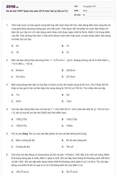 Đề thi thử THPT Quốc Gia năm 2019 môn Vật Lý (Đề số 31)