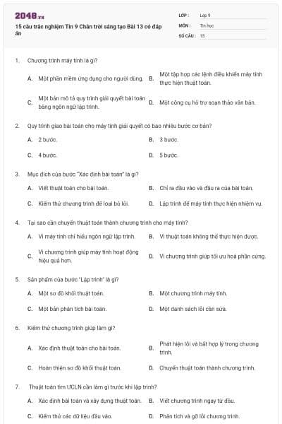 15 câu trắc nghiệm Tin 9 Chân trời sáng tạo Bài 13 có đáp án