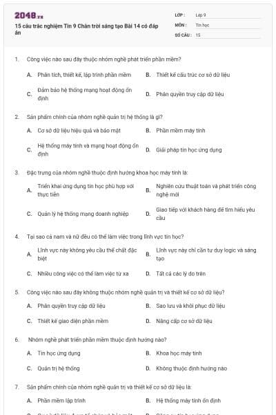 15 câu trắc nghiệm Tin 9 Chân trời sáng tạo Bài 14 có đáp án