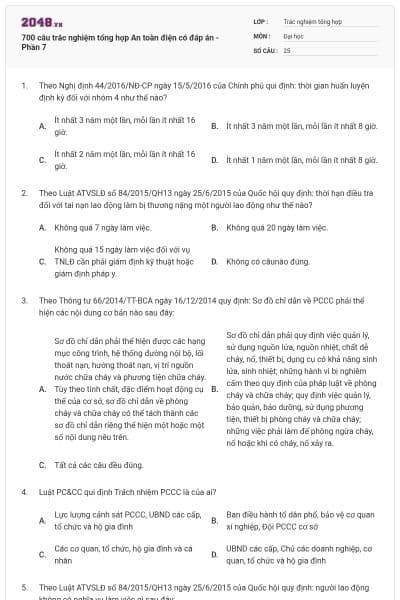 700 câu trắc nghiệm tổng hợp An toàn điện có đáp án - Phần 7