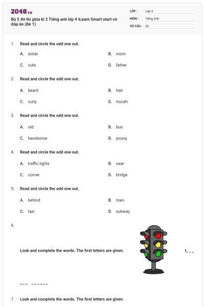 Bộ 5 đề thi giữa kì 2 Tiếng anh lớp 4 iLearn Smart start có đáp án (Đề 1)