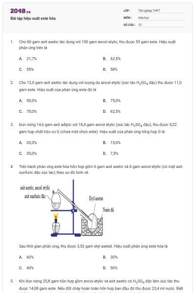 Bài tập hiệu suất este hóa