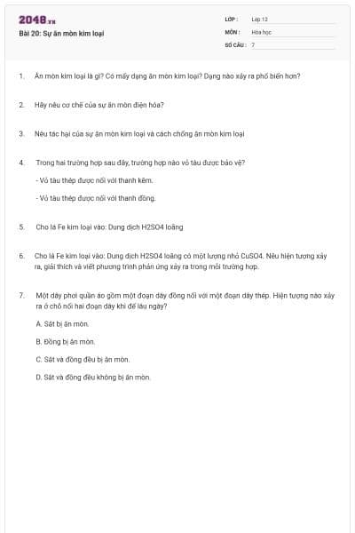 Bài 20: Sự ăn mòn kim loại