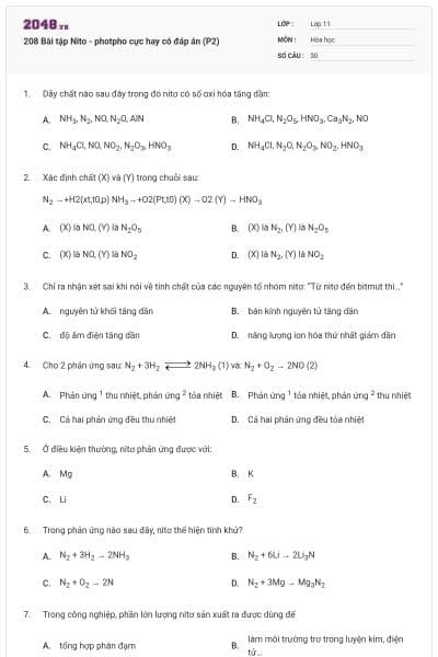 208 Bài tập Nito - photpho cực hay có đáp án (P2)