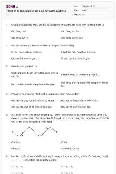 Tổng hợp đề ôn luyện môn Vật lí cực hay có lời giải(Đề số 1)