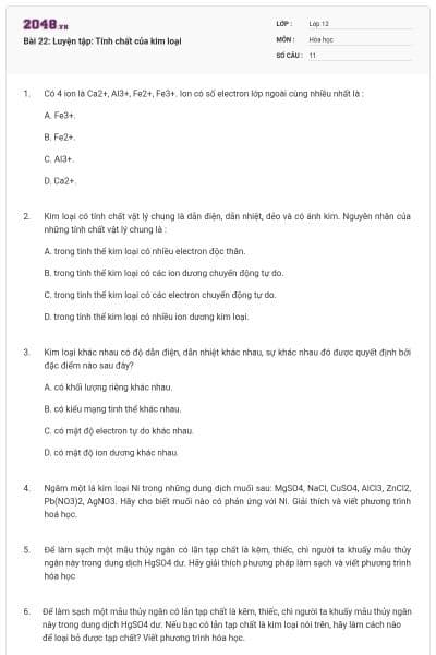 Bài 22: Luyện tập: Tính chất của kim loại