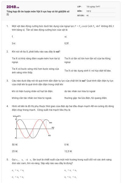 Tổng hợp đề ôn luyện môn Vật lí cực hay có lời giải(Đề số 2)