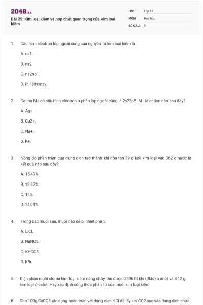 Bài 25: Kim loại kiềm và hợp chất quan trọng của kim loại kiềm
