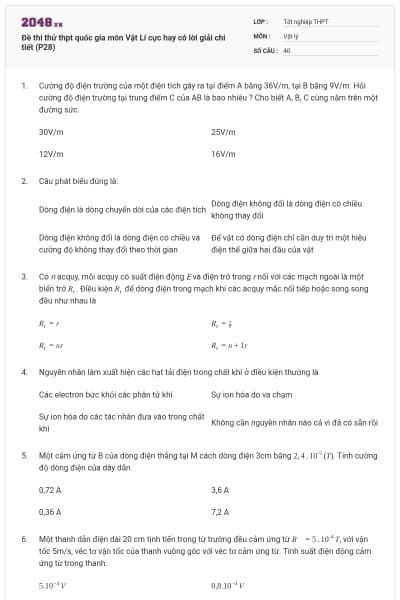 Đề thi thử thpt quốc gia môn Vật Lí cực hay có lời giải chi tiết (P28)